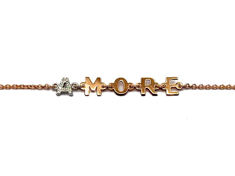 BRACELET WITH CUSTOMIZABLE LOVE WRITING ROSE GOLD AND WHITE GOLD WITH PINOMARINO DIAMONDS QS4 / 5